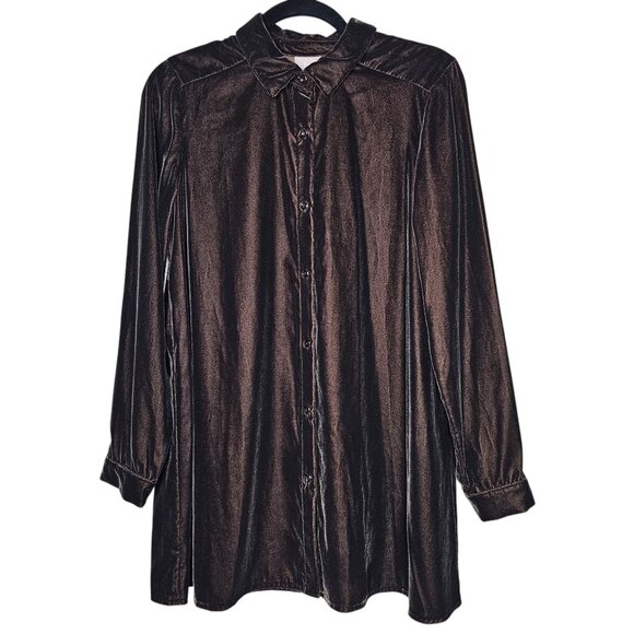 J Jill S Brown Velvet Tunic Top Button Old Money Quiet Luxury Mature Lagenlook - Picture 1 of 5